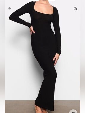 SKIMS Soft Lounge Black Long Sleeve Bodycon Maxi Dress